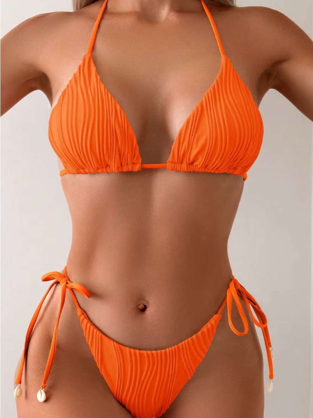 Vibrant Orange Textured String Bikini